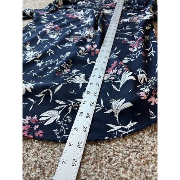 Hilary Radley Floral High-Low Blouse, Navy Blue, Small, V Neck, Lightweight - Picture 7 of 10